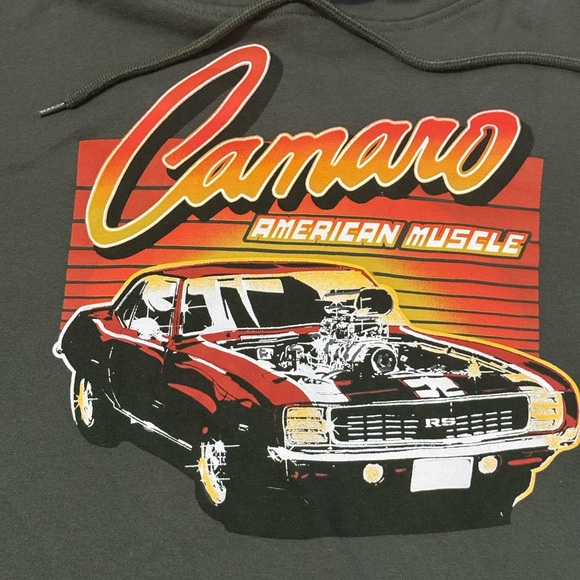 GM Brand Chevrolet Camaro Muscle Car Hoodie Mens Medium Olive Green Muscle Car - Picture 2 of 7